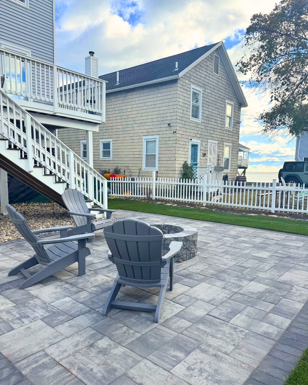 Backyard Patio, Fire Pit & Sod Installation in Milford, CT